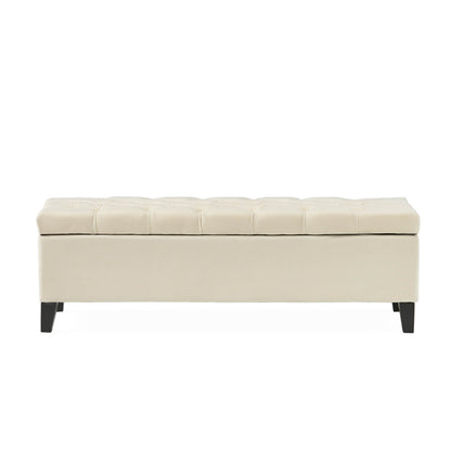 Button - Tufted and Diamond - Stitched Storage Ottoman, Beige image 6