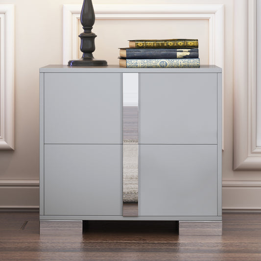 Elegant Nightstand with Metal Foot, Mirrored Bedside Table with 2 Drawers for Bedroom, Living Room, Gray (Old SKU: WF319353AAE) image 1