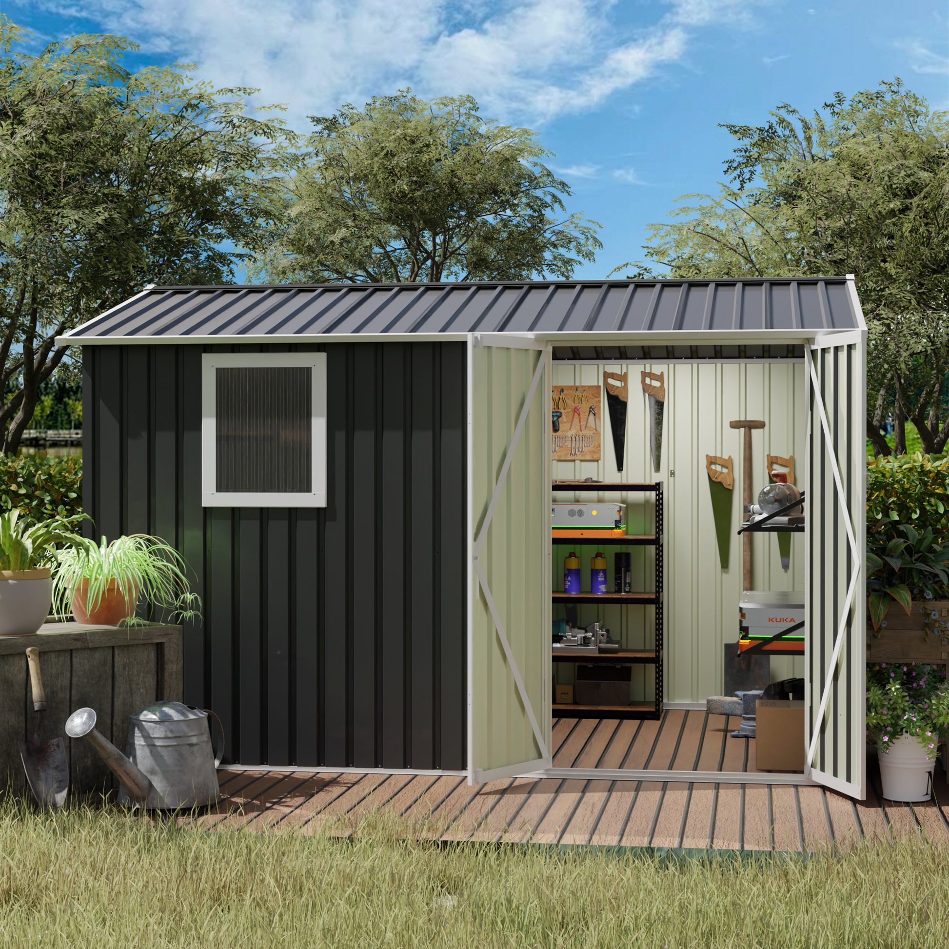 9*6 FT Metal Garden Shed for Patio Backyard Tools House Storage Shed with One Window 9.5 x 6.7FT image 5