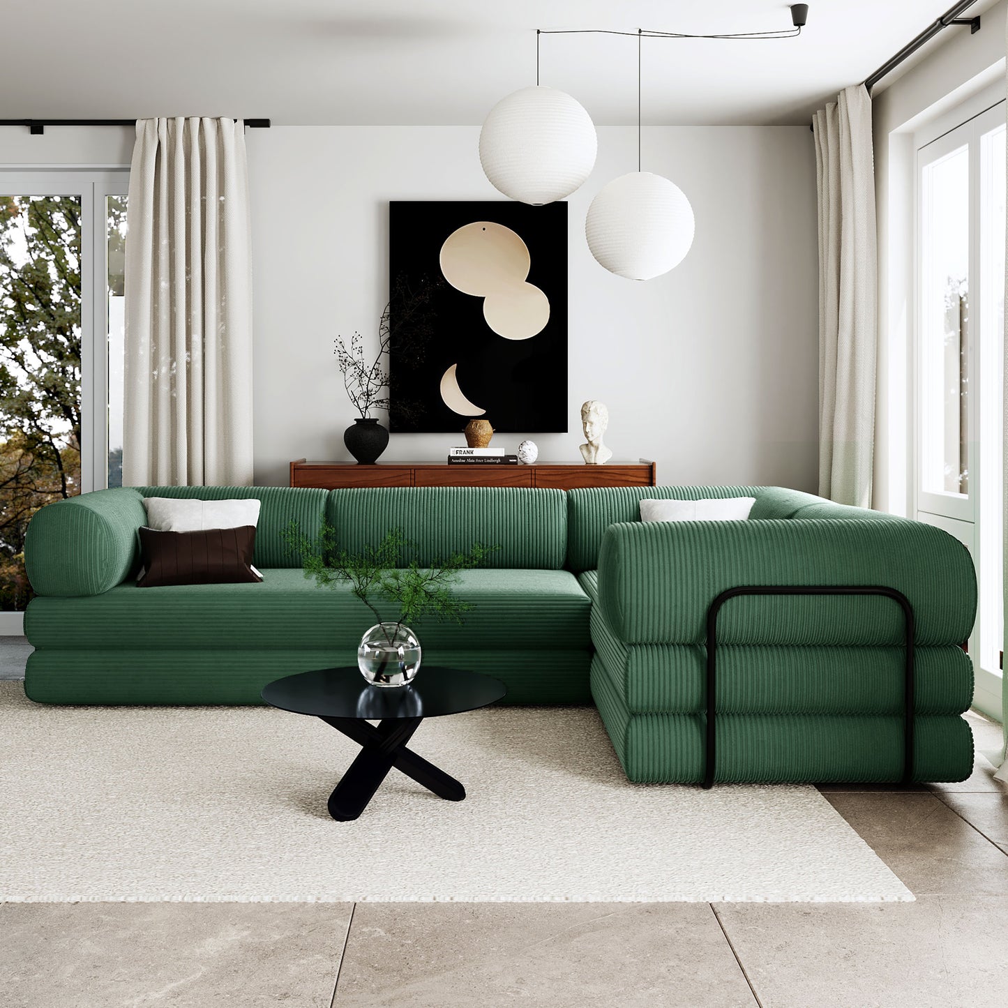 U_Style L-Shaped Modular Sofa Bed in Corduroy Fabric, Ideal for Living Rooms and Apartments(old sku:WY000463AAC) image 3