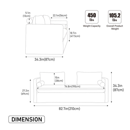 82.68" Wide Extra-large Double-seater Sofa, Chenille Upholstered, With Two Armrest Pillows And Two Backrest Pillows, Suitable For Bedrooms, Living Rooms, And Window Seating.Green image 11
