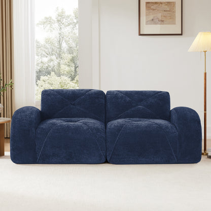 2-seater Tufted Sofa Couches With boneless Sofa,Soft Velvet Fabric,Bottom Anti-Slip Design,32D High Density Sponge,Ergonomic Design Bottom,No Assembly Required,Fits Living Rooms,Blue image 3