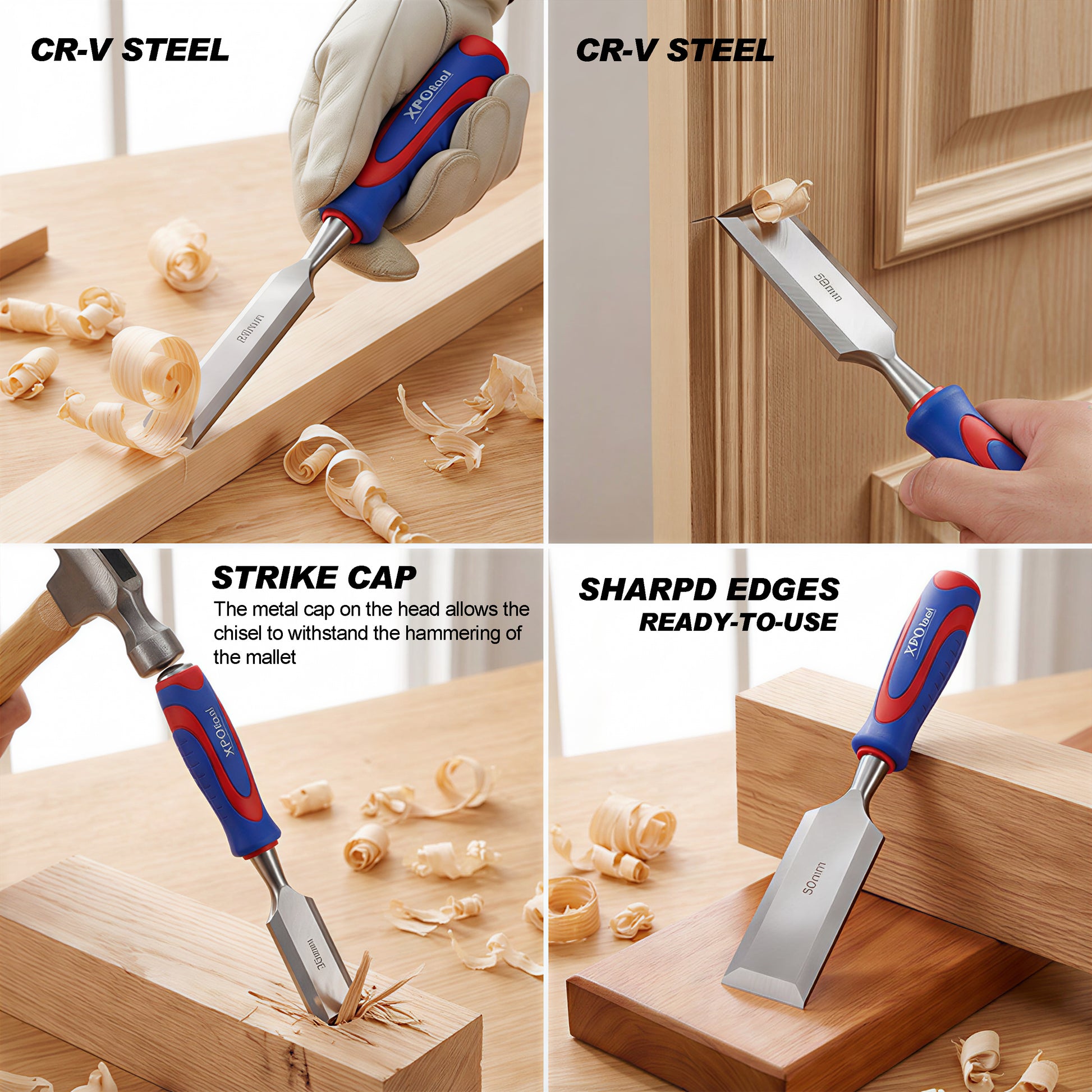 10Pcs Premium Wood Chisel Set – Includes 6Pcs Wood Chisels, 1 Honing Guide, 1 Sharpening Stone & 2 Carpenter Pencils, Heat-Treated Cr-V Alloy Steel Blades image 11