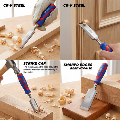 10Pcs Premium Wood Chisel Set – Includes 6Pcs Wood Chisels, 1 Honing Guide, 1 Sharpening Stone & 2 Carpenter Pencils, Heat-Treated Cr-V Alloy Steel Blades image 11