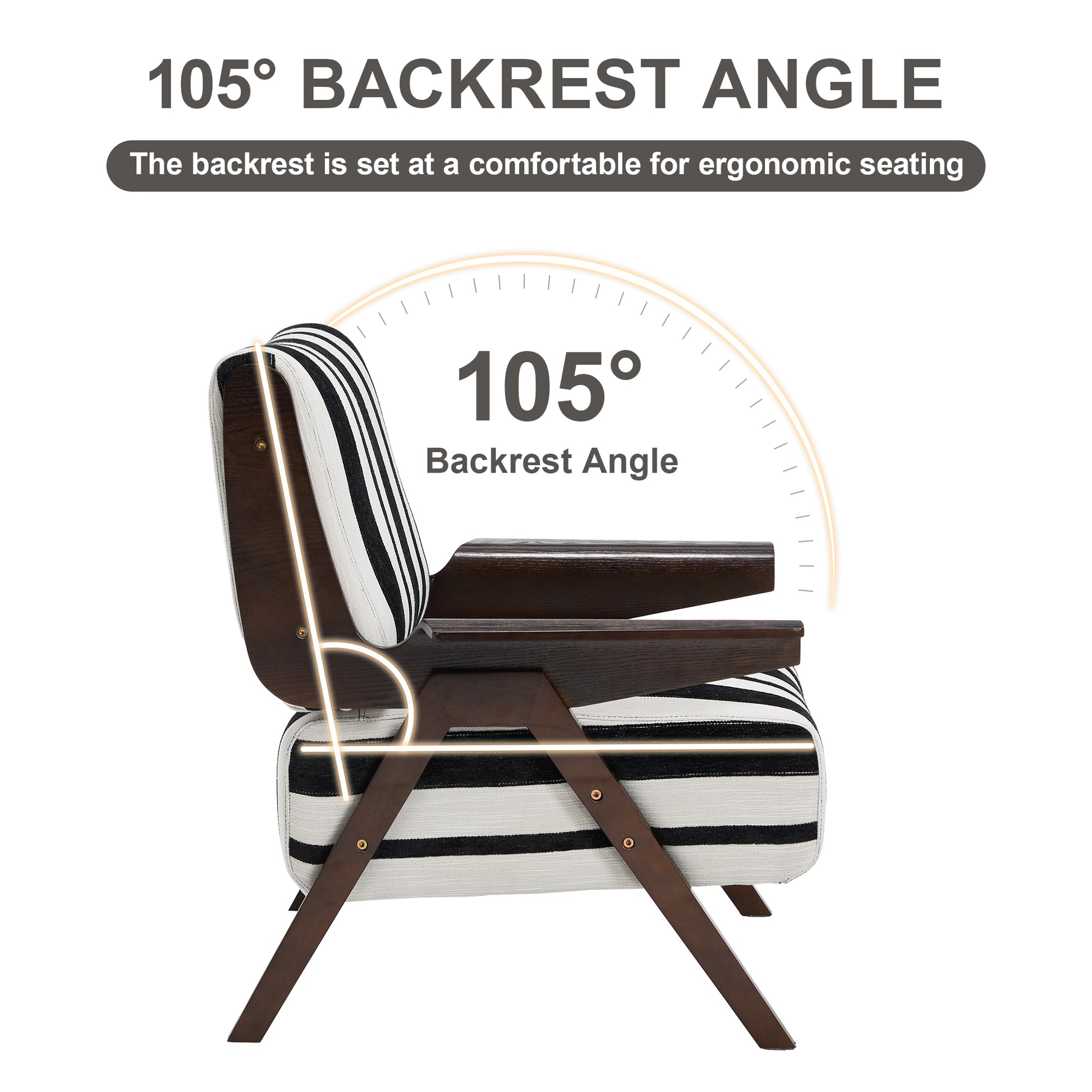 Modern armchair Widened armrests on both sides Solid wood legs Comfortable to sit on, casual reading chair, living room, bedroom, office Black and white stripes(One Pack) image 3