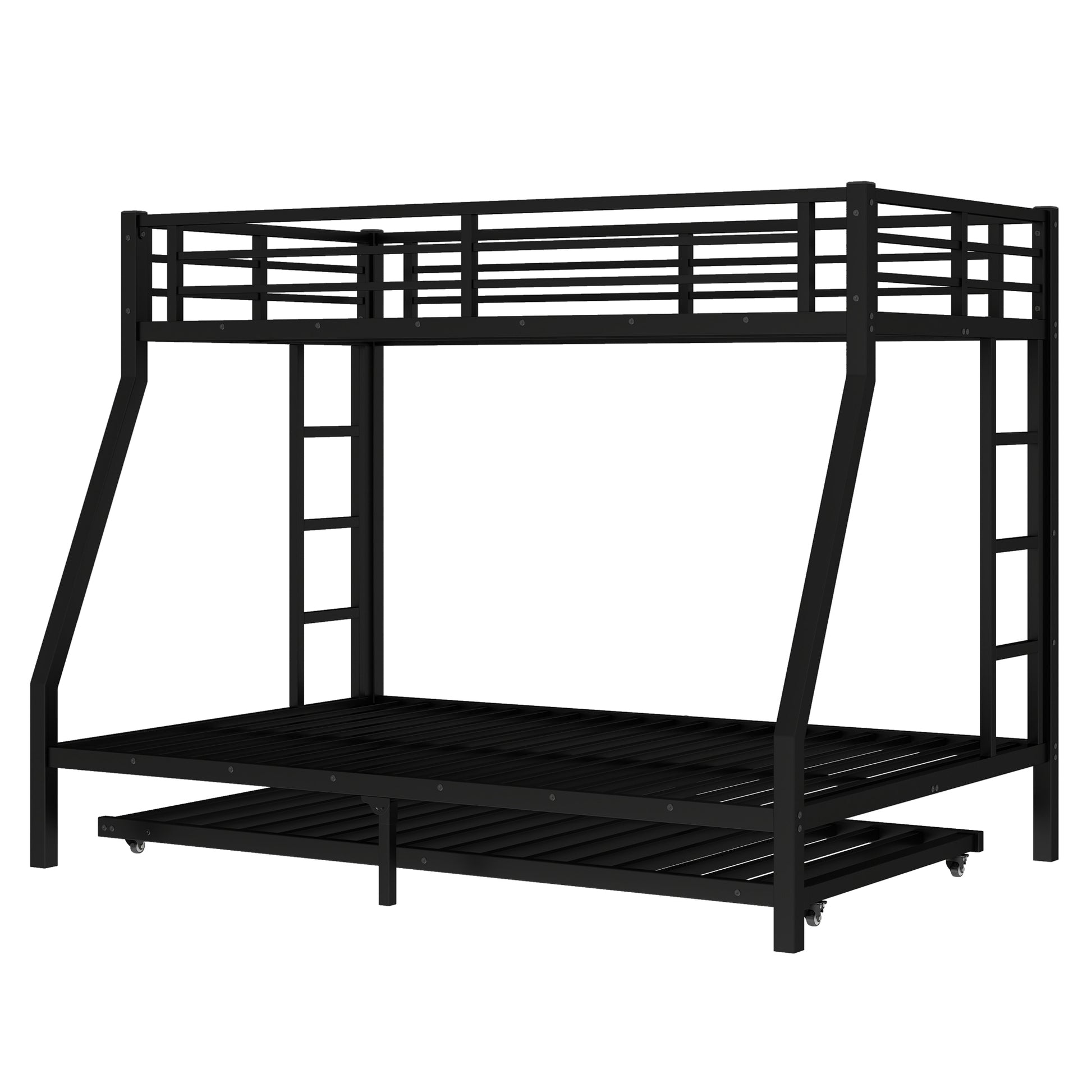 Twin over Full Metal Bunk Bed with Twin Size Trundle, Black image 11
