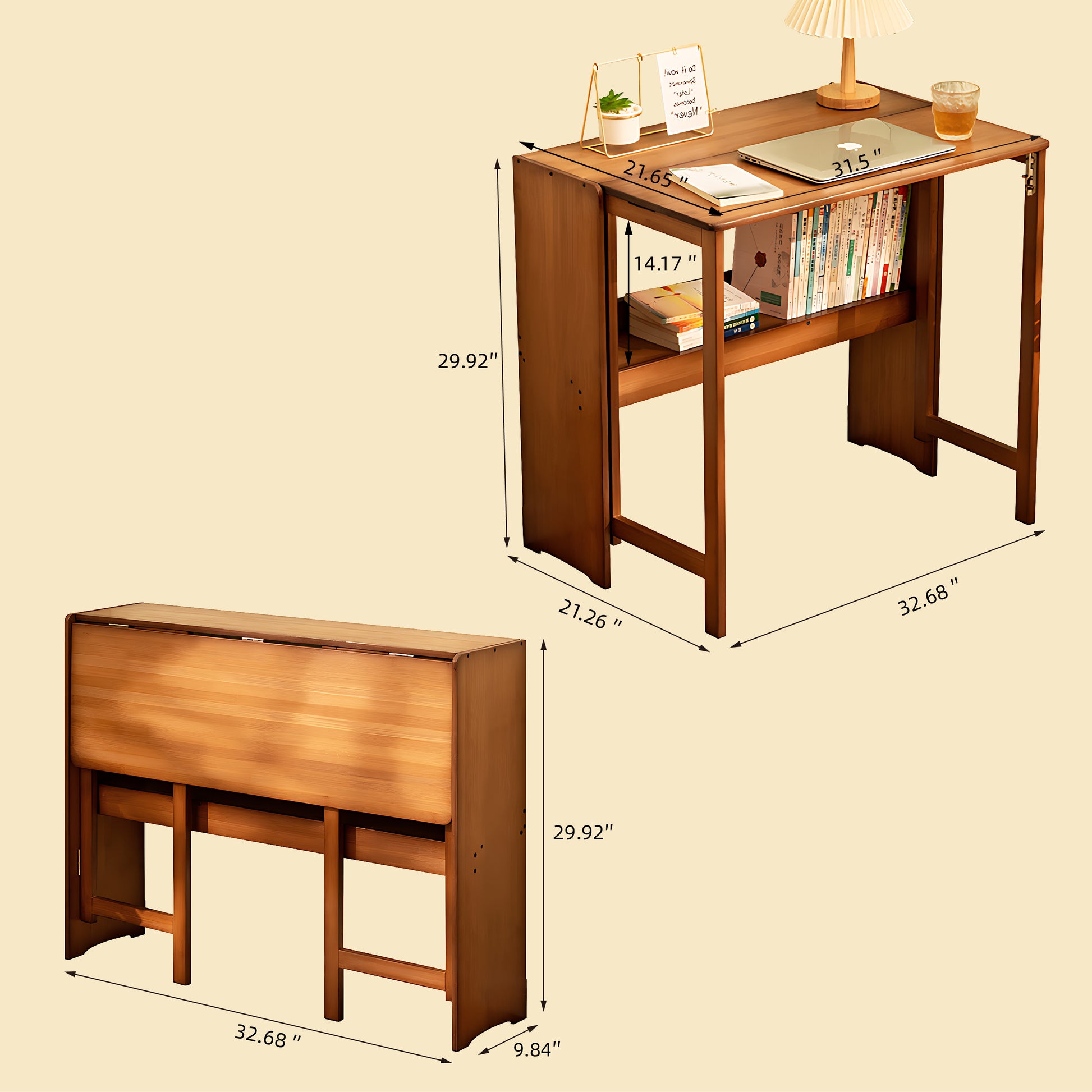 Bamboo Folding Desk,Space-Saving Computer Desk for Small Spaces, Foldable Study Table for Bedroom, Home Office, Dorm, Apartment (Walnut) image 2