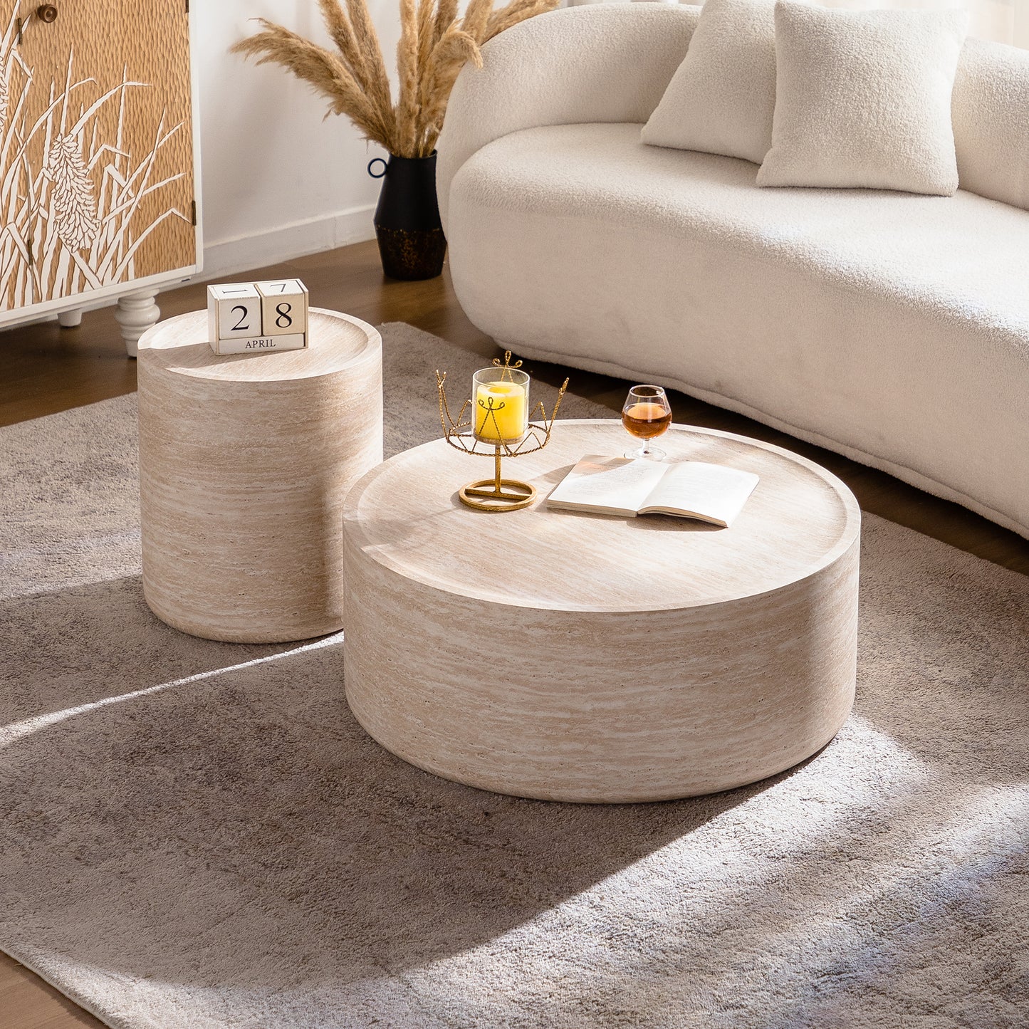 31.5'' Round Coffee Table with Mars Pattern for Living Room, Modern Drum Circle Coffee Table for Living Room, No Need Assembly (Mars Pattern) image 7