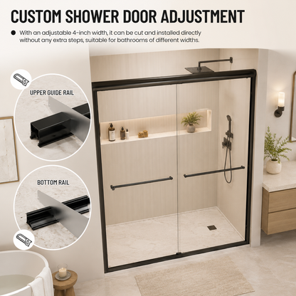 56-60" W x 72" H Framed Double Sliding Shower Door, 1/4" (6mm) Clear Tempered Glass with Safety Film and Nano Coating, Waterproof Seals, Matte Black image 7