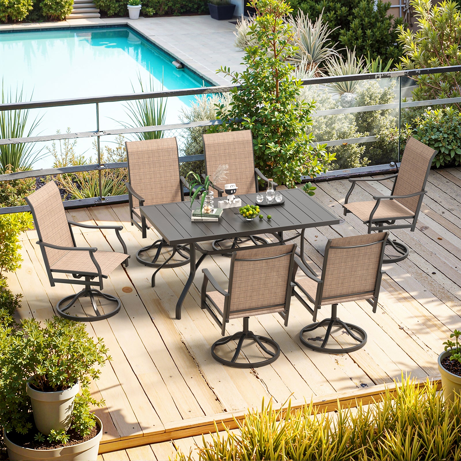 Outdoor Dining Chairs Set of 2, 360°Swivel Patio Dining Chair with Textilene Fabric, Outdoor Metal Armchair All Weather Resistant, Ergonomic Comfort, Perfect for Patio, Backyard, Balcony image 8