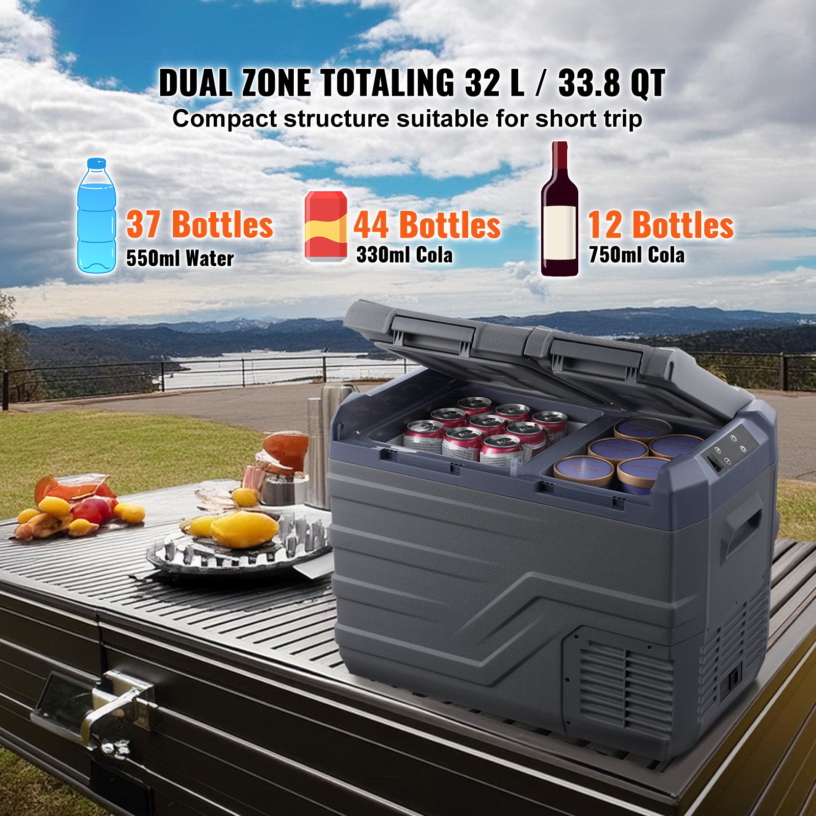 Car Refrigerator, 12 Volt Car Refrigerator Fridge, 32 L Dual Zone Portable Freezer, -4℉-68℉ Adjustable Range, 12/24V DC and 100-240V AC Compressor Cooler for Outdoor, Camping, RV image 5