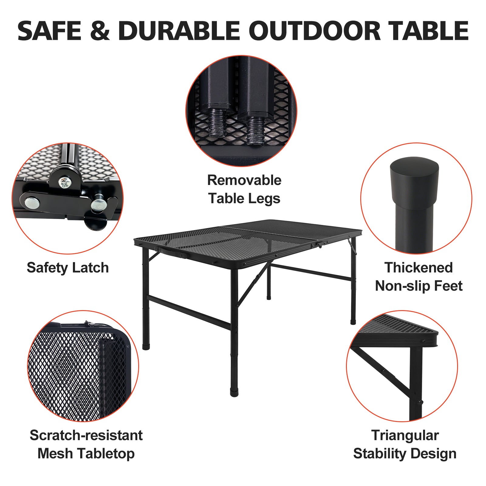 3FT Camping Table with Mesh Desktop, Lightweight & Portable Small Folding Grill Table Black image 2