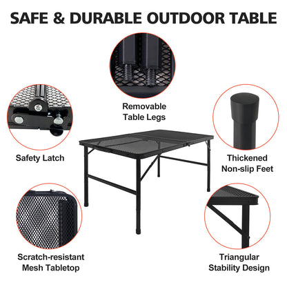 3FT Camping Table with Mesh Desktop, Lightweight & Portable Small Folding Grill Table Black image 2
