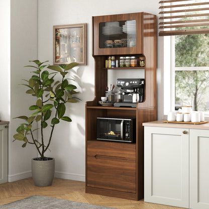 Kitchen Pantry Hutch Storage Cabinet, Farmhouse Kitchen Hutch Buffet Cabinet with Microwave Stand, Freestanding Buffet Sideboard Coffee Bar Cabinet image 3