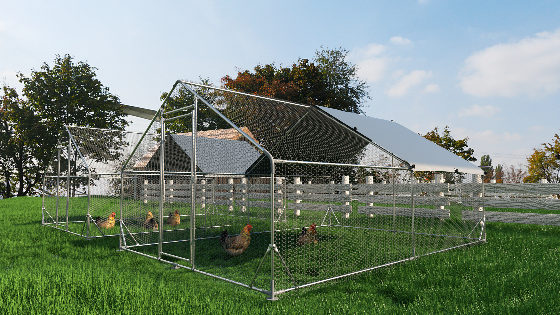 Large Metal Chicken Coop Walk-in Poultry Cage Hen Run House Rabbits Habitat Cage Spire Shaped Coop with Waterproof and Anti-Ultraviolet Cover (13.1' L x 9.8' W x 6.4' H) image 5