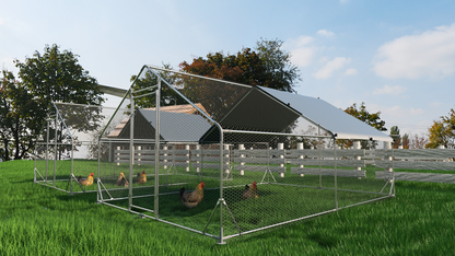 Large Metal Chicken Coop Walk-in Poultry Cage Hen Run House Rabbits Habitat Cage Spire Shaped Coop with Waterproof and Anti-Ultraviolet Cover (13.1' L x 9.8' W x 6.4' H) image 5