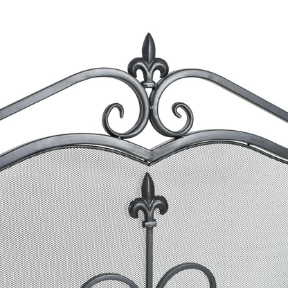 Onyx 3-Panel Iron Fireplace Screen 54" x 31.5", Black Finish image 8