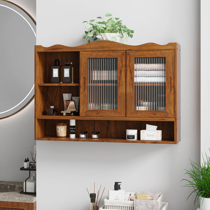 35.4"Retro 2 Door Sliding Cabinet Three Layers of Storage Space,Suitable for Bathrooms,Kitchens,Dining Rooms,Brown image 3