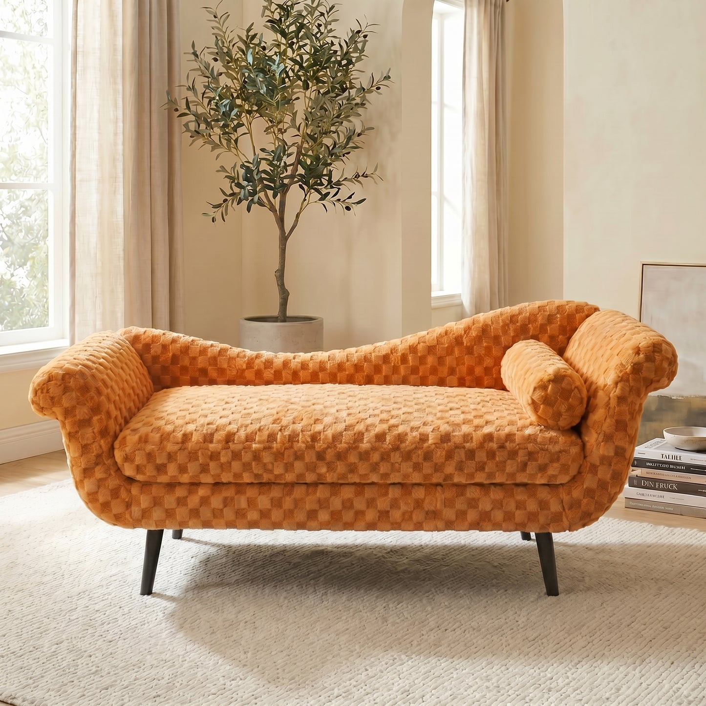 Classic diamond pattern fabric paired with elegant scroll arms, delivering great comfort and timeless style. image 1