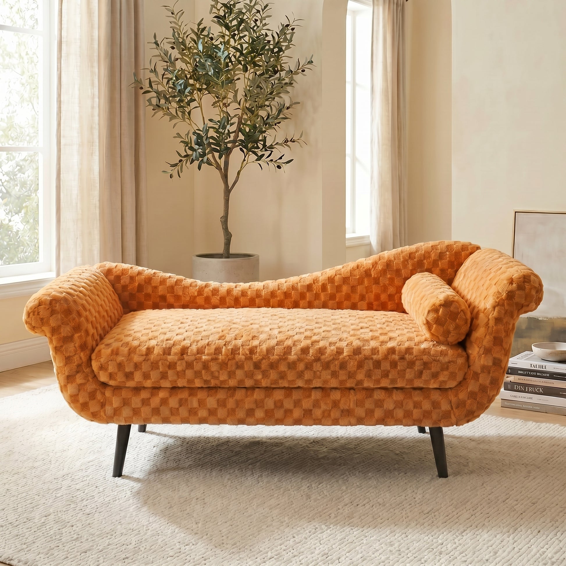Classic diamond pattern fabric paired with elegant scroll arms, delivering great comfort and timeless style. image 1