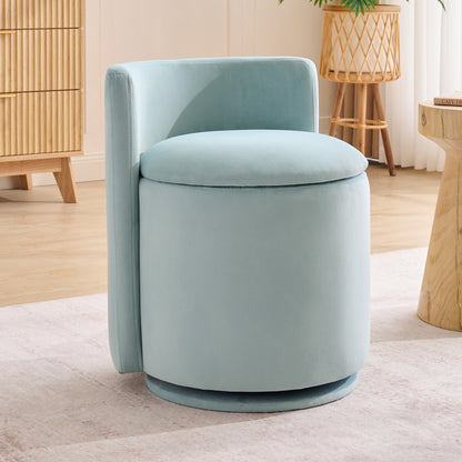 075-Velvet Fabric Swivel Accent Chair, Comfy Barrel Vanity Chair With Curved Backrest, Upholstered Storage Chair For Primary Living Room, Aqua image 1