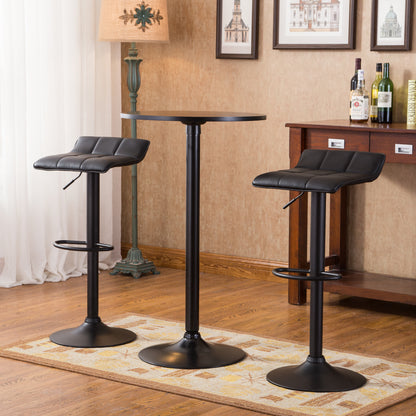 Belham Black Round Top with Black Leg And Base Metal Bar Table and 2 Swivel Black Bonded Leather Adjustable Bar Stool Bar Sets image 1