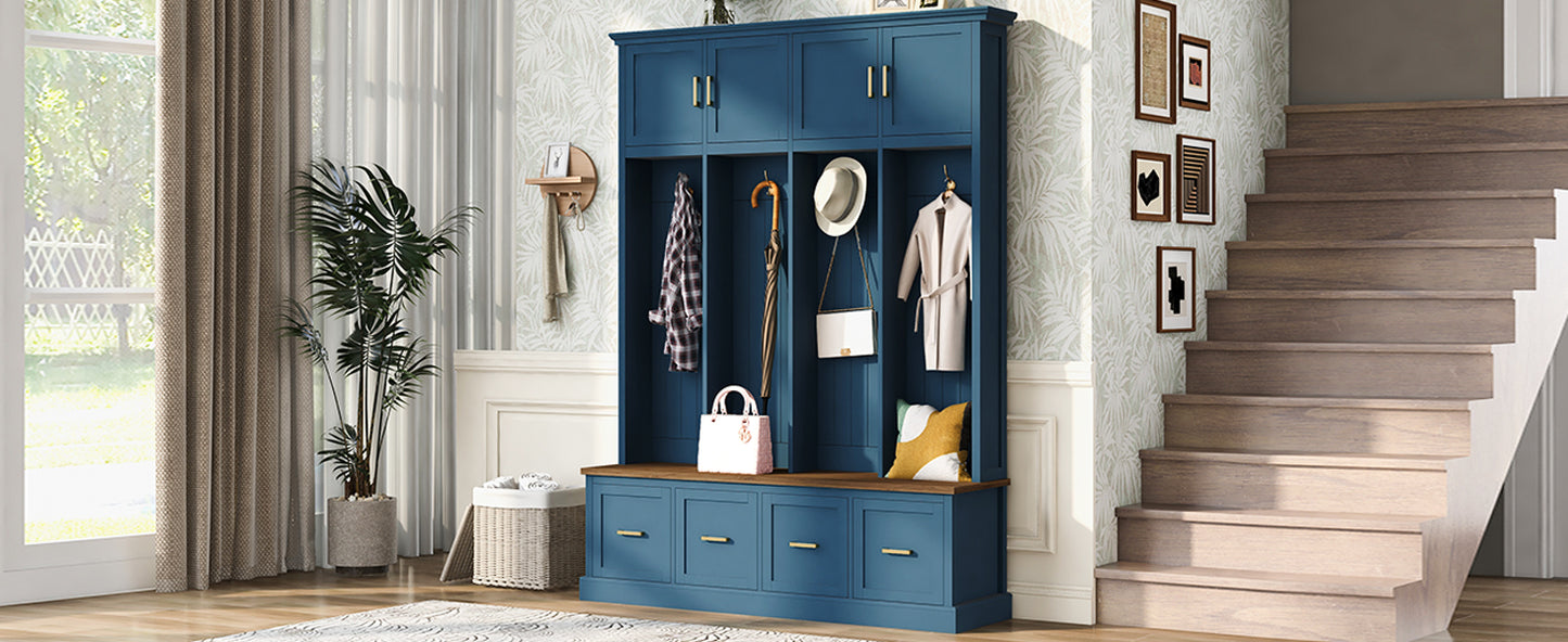 U-Can Farmhouse Entryway Hall Tree with Coat Hooks, Cabinets, and Drawers image 5