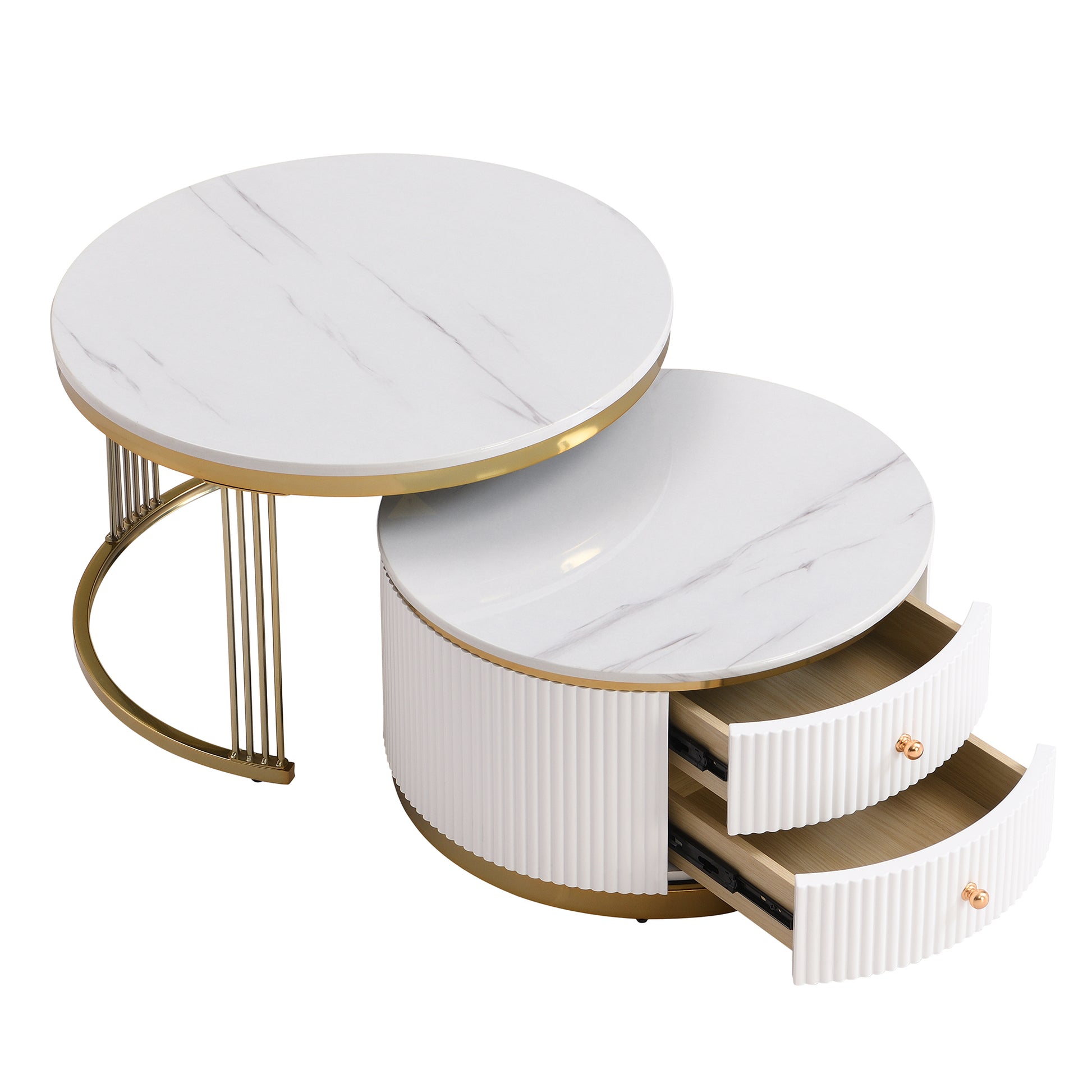 Modern 2 Pieces White Round Nesting Coffee Table with Drawers in 27.6'' image 9