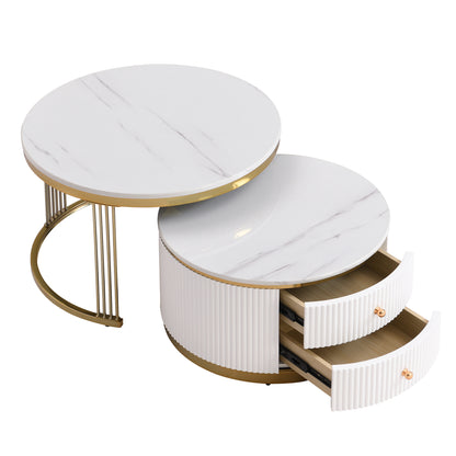 Modern 2 Pieces White Round Nesting Coffee Table with Drawers in 27.6'' image 9