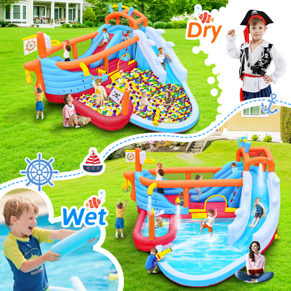 9 in1 Inflatable Slide Water Park Jump Area Dual Slides Climbing Wall Anchor Ring Toss Basketball Hoop Dual Water Guns Shallow and Bathing Poolsfor Kids image 4