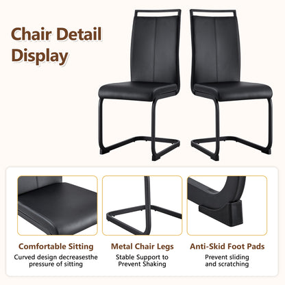 Table and chair set.71 inch long fashionable walnut grain dining table, a practical choice to add color to the home.Paired with 6 Black PU Chairs With C-tube Black Metal Chair Legs. image 8