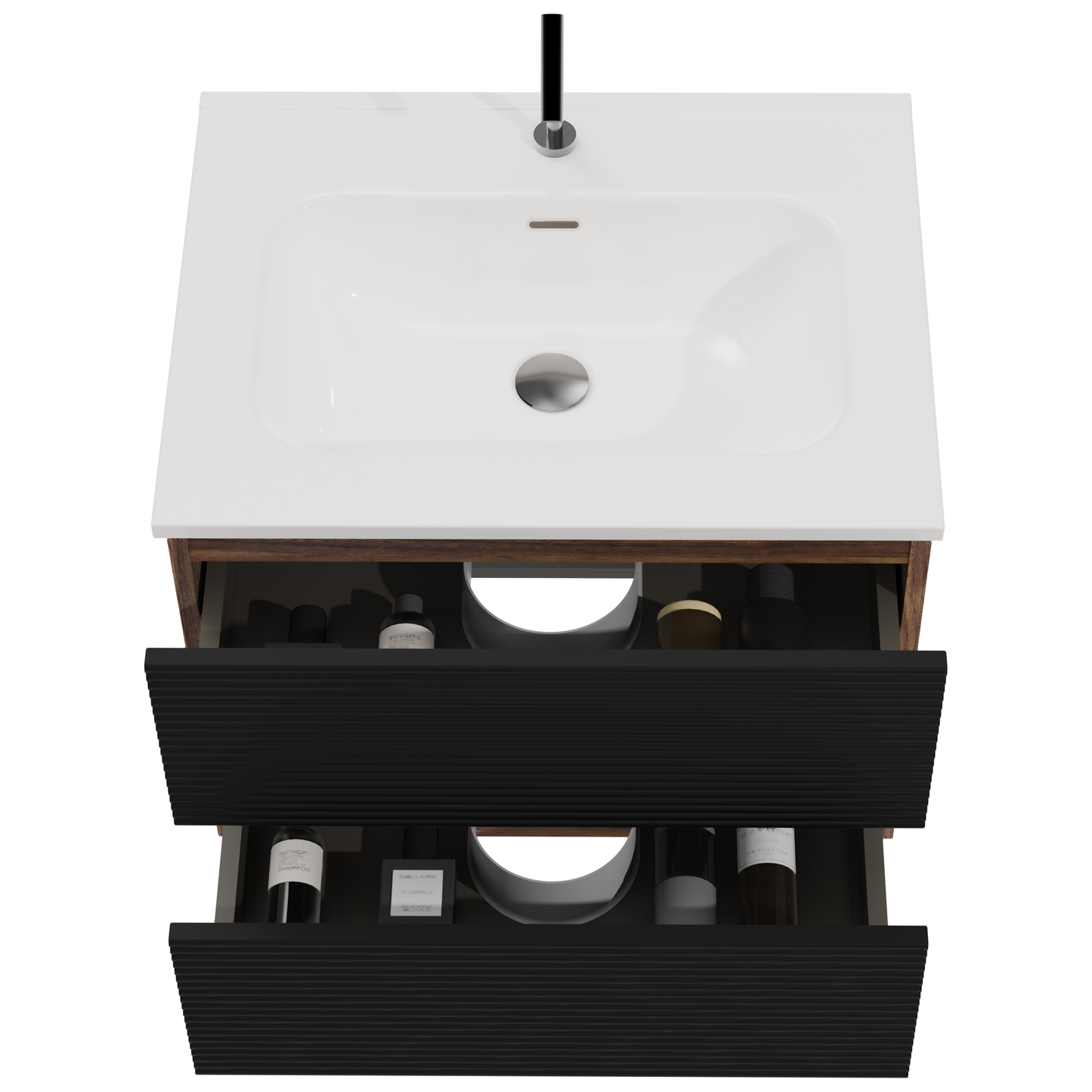 Gloria 24" Wall Mounted Soft Black & Walnut Bathroom Vanity with Integrated Ceramic Sink with Overflow, Large Storage Floating Bathroom Vanity for Modern Bathroom, KD image 5