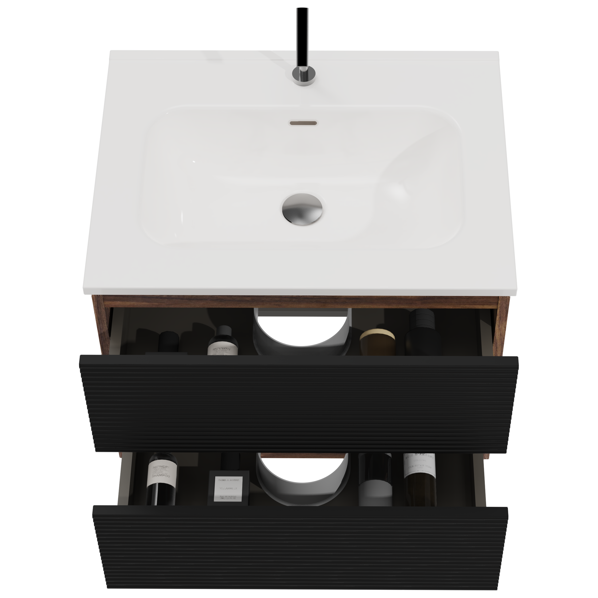 Gloria 24" Wall Mounted Soft Black & Walnut Bathroom Vanity with Integrated Ceramic Sink with Overflow, Large Storage Floating Bathroom Vanity for Modern Bathroom, KD image 5