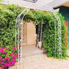 Metal Garden Arch W74.4'' x H98.4'' Garden Arbor Trellis Climbing Plants Support Rose Arch Outdoor Arch Cream White