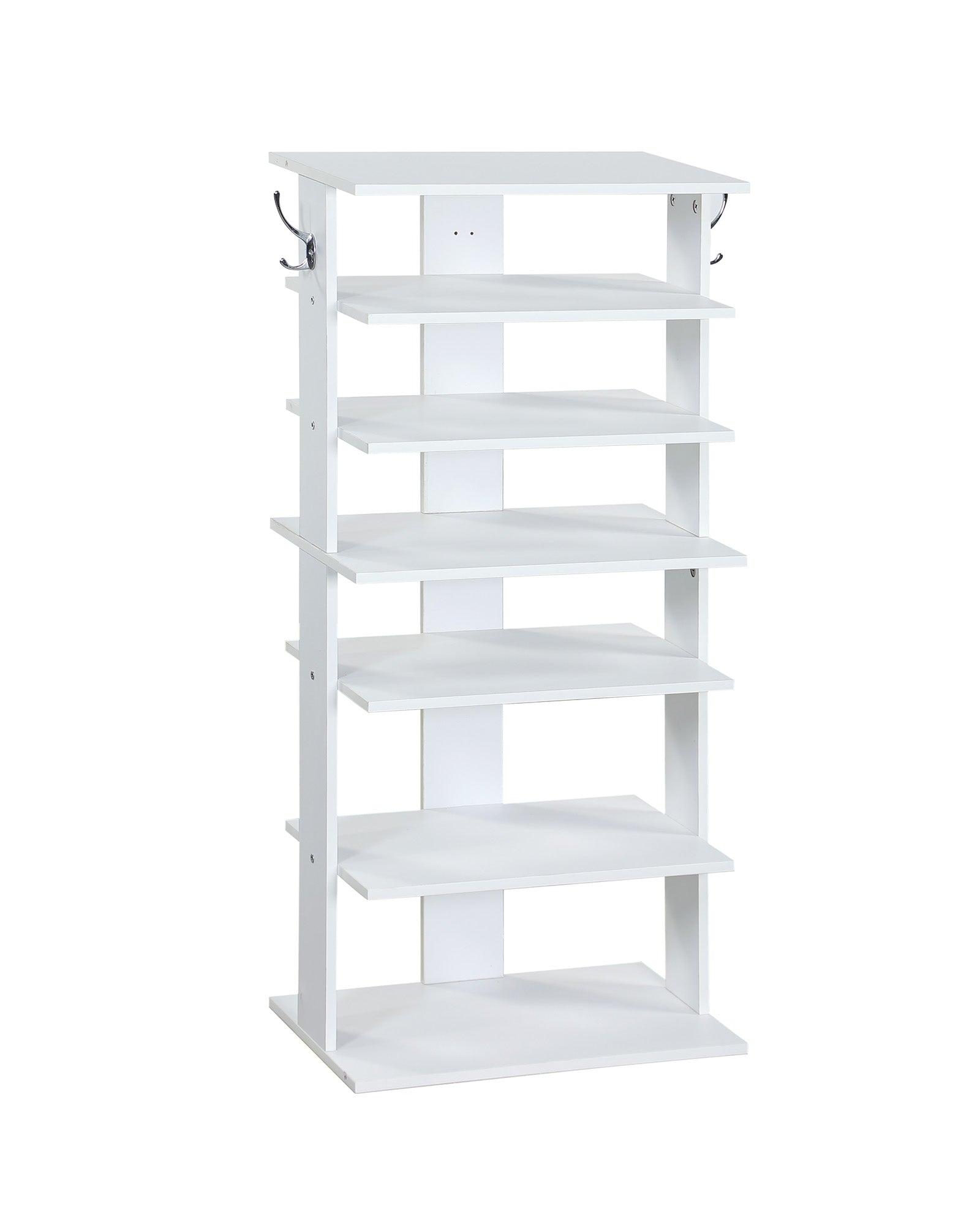 Vertical Shoe Rack,7 Tier Shoe Storage Organizer with Hooks, Entryway Shoe Tower,Vertical Shoe Organizer,Vertical Shoe Organizer,White image 2