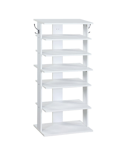 Vertical Shoe Rack,7 Tier Shoe Storage Organizer with Hooks, Entryway Shoe Tower,Vertical Shoe Organizer,Vertical Shoe Organizer,White image 2