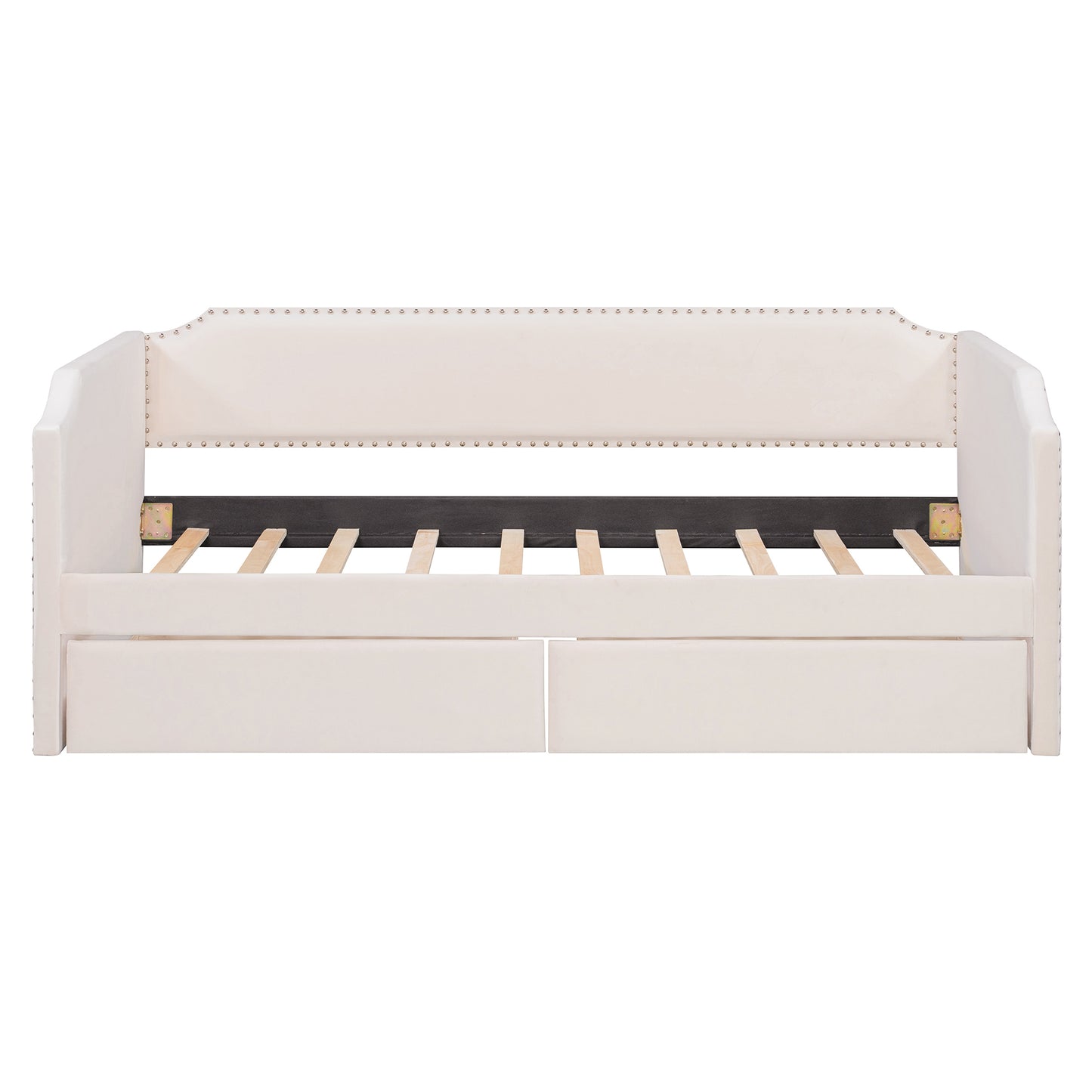 Twin Size Velvet Upholstered Daybed with 2 Drawers, Beige image 8