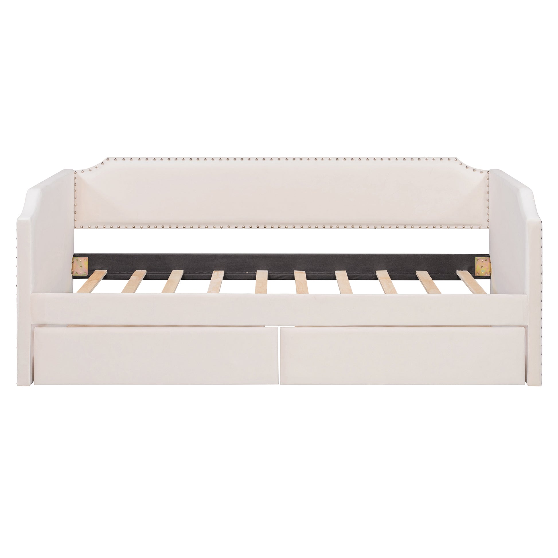 Twin Size Velvet Upholstered Daybed with 2 Drawers, Beige image 8