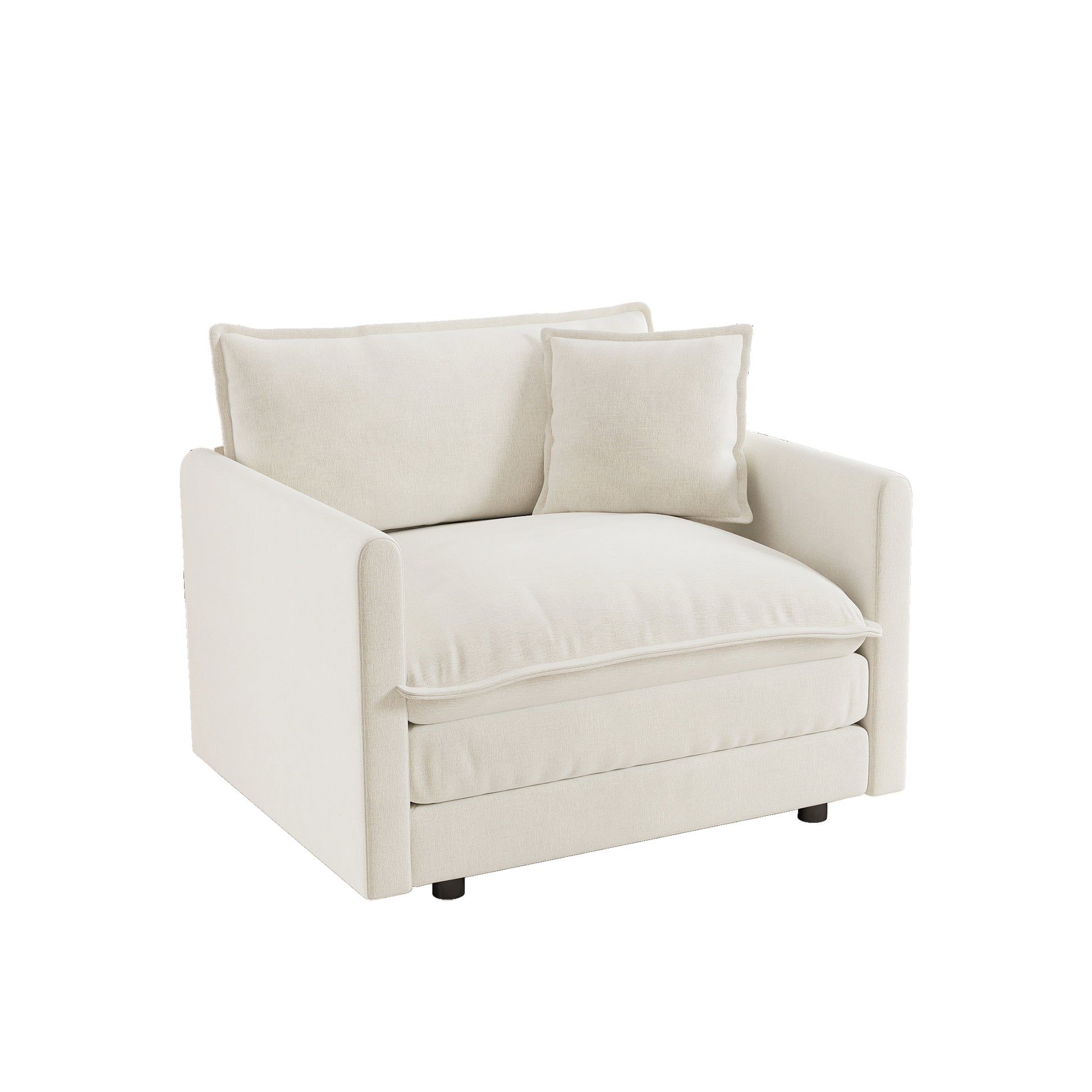 Comfy Deep Single Seat Sofa Upholstered Reading Armchair Living Room Chair White Chenille Fabric, 1 Toss Pillow image 4