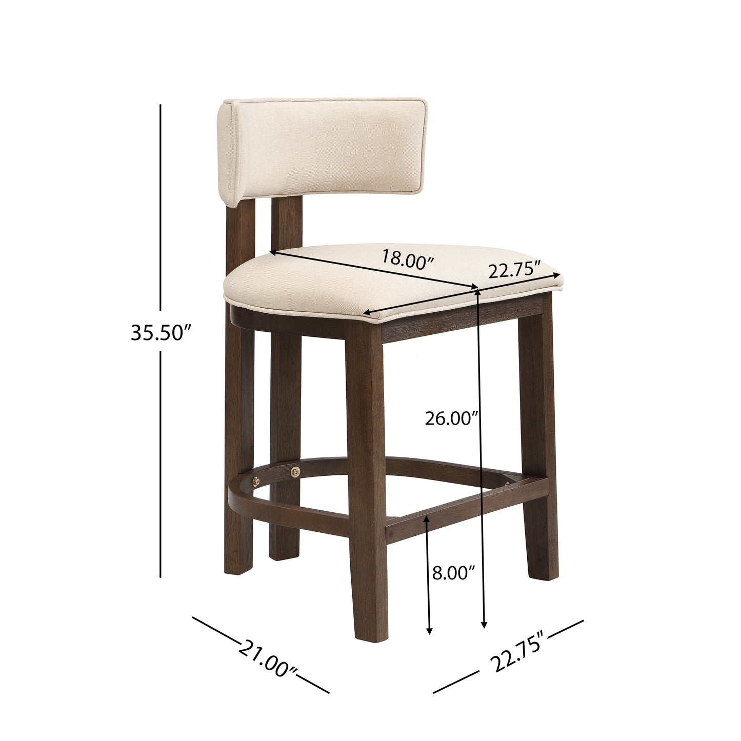 26" Counter Height Bar Stool, Upholstered Counter Stools (Set of 2)-Walnut+Beige image 3