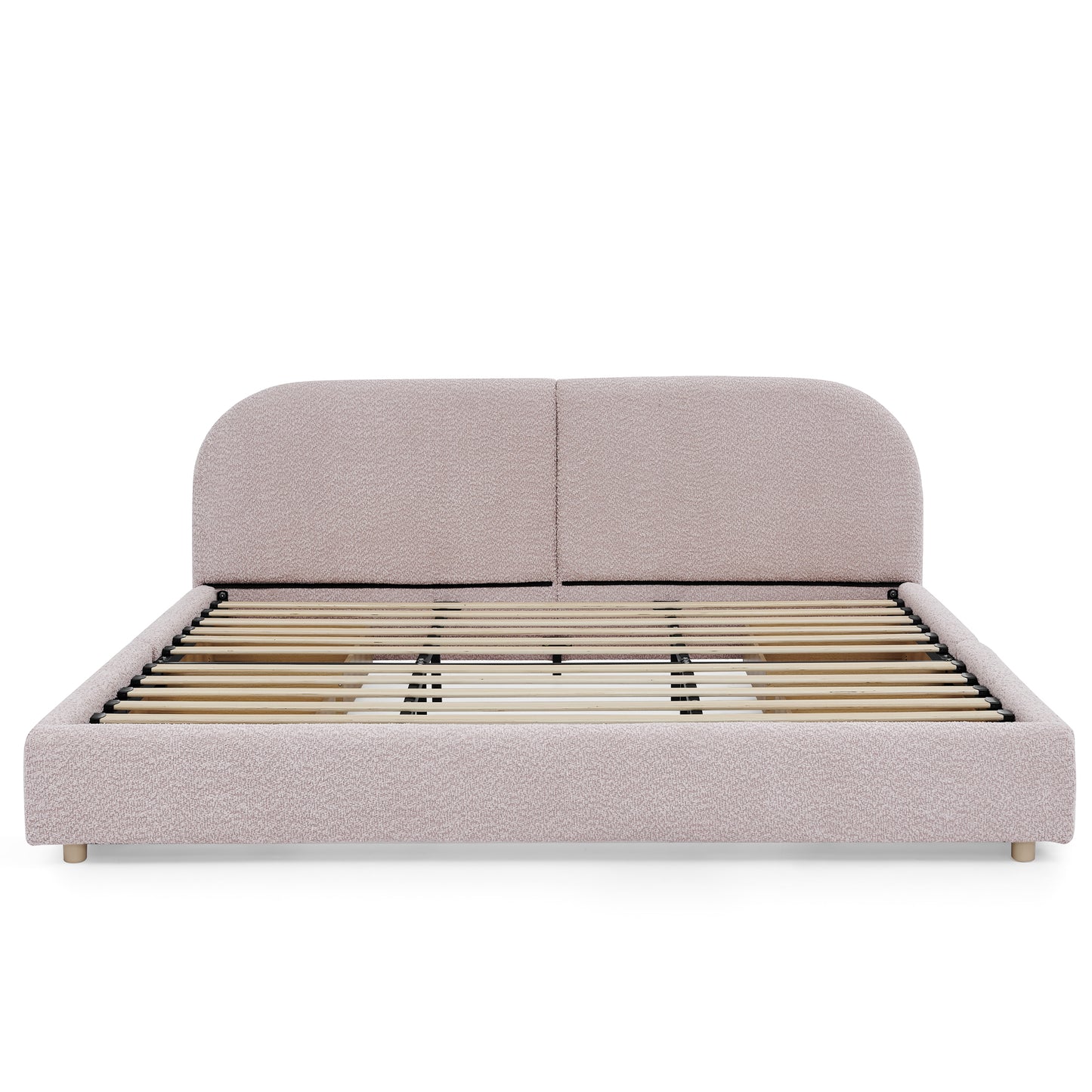 King Size Upholstered Bed Frame Modern Minimalist Style - Circle Yarn Fabric, Tall Curved Headboard, Sturdy Leg Support & Wheeled Drawer Storage, Mattress Not Included - Pink image 9