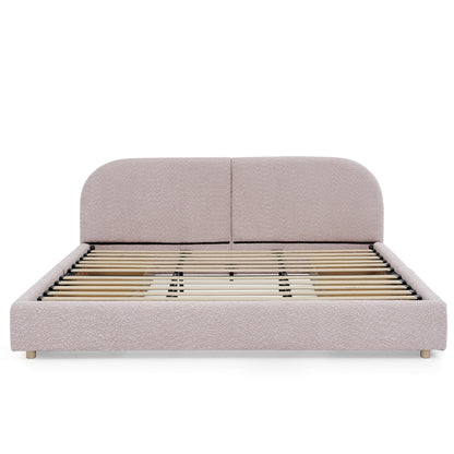 King Size Upholstered Bed Frame Modern Minimalist Style - Circle Yarn Fabric, Tall Curved Headboard, Sturdy Leg Support & Wheeled Drawer Storage, Mattress Not Included - Pink image 9