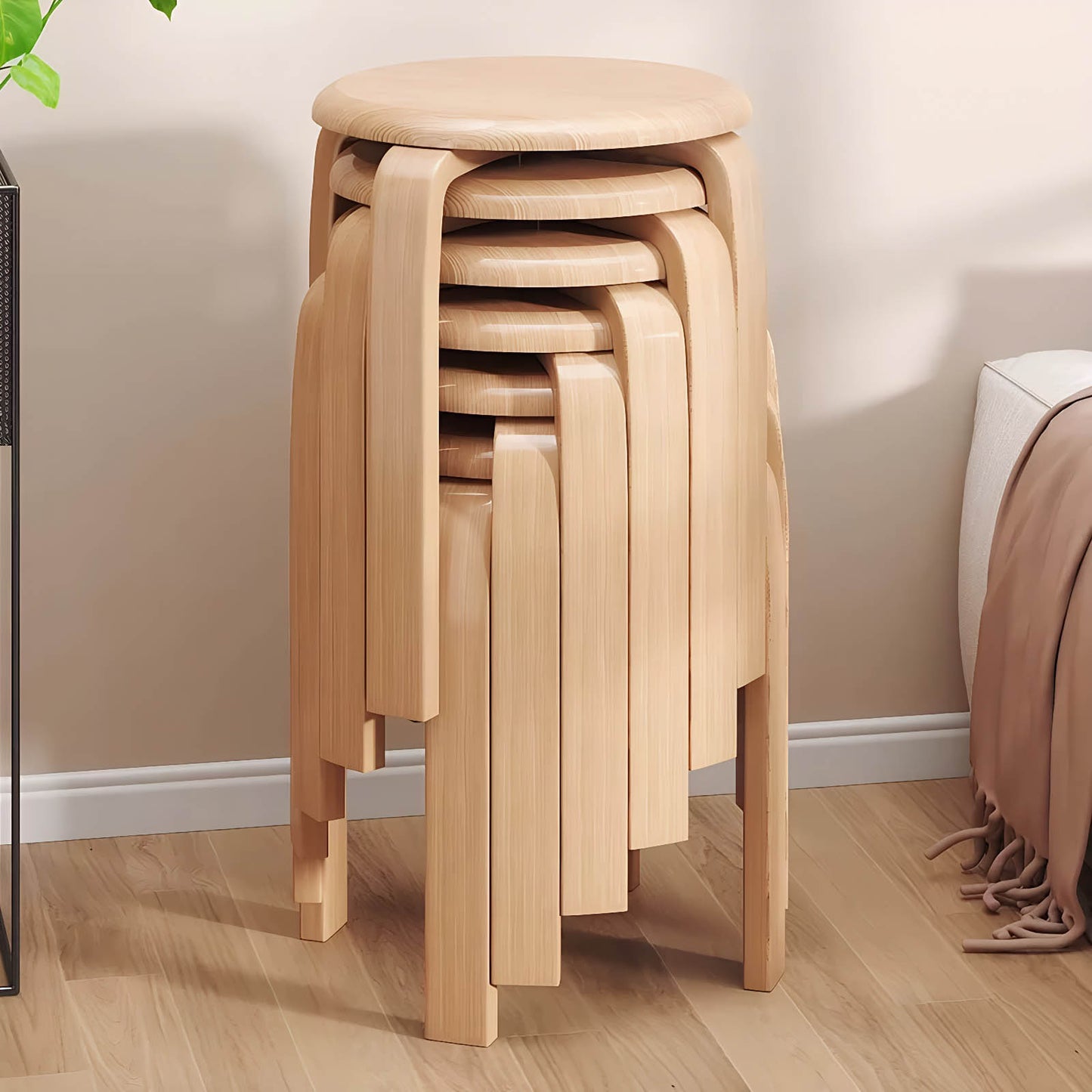 Stackable Bentwood Stool Set of 4, 18" Round Stacking Backless Nesting Stools, Anti-Slip Felt Pad,School Chairs, Suitable for classrooms, Dining Rooms, Kitchens, Natural image 4
