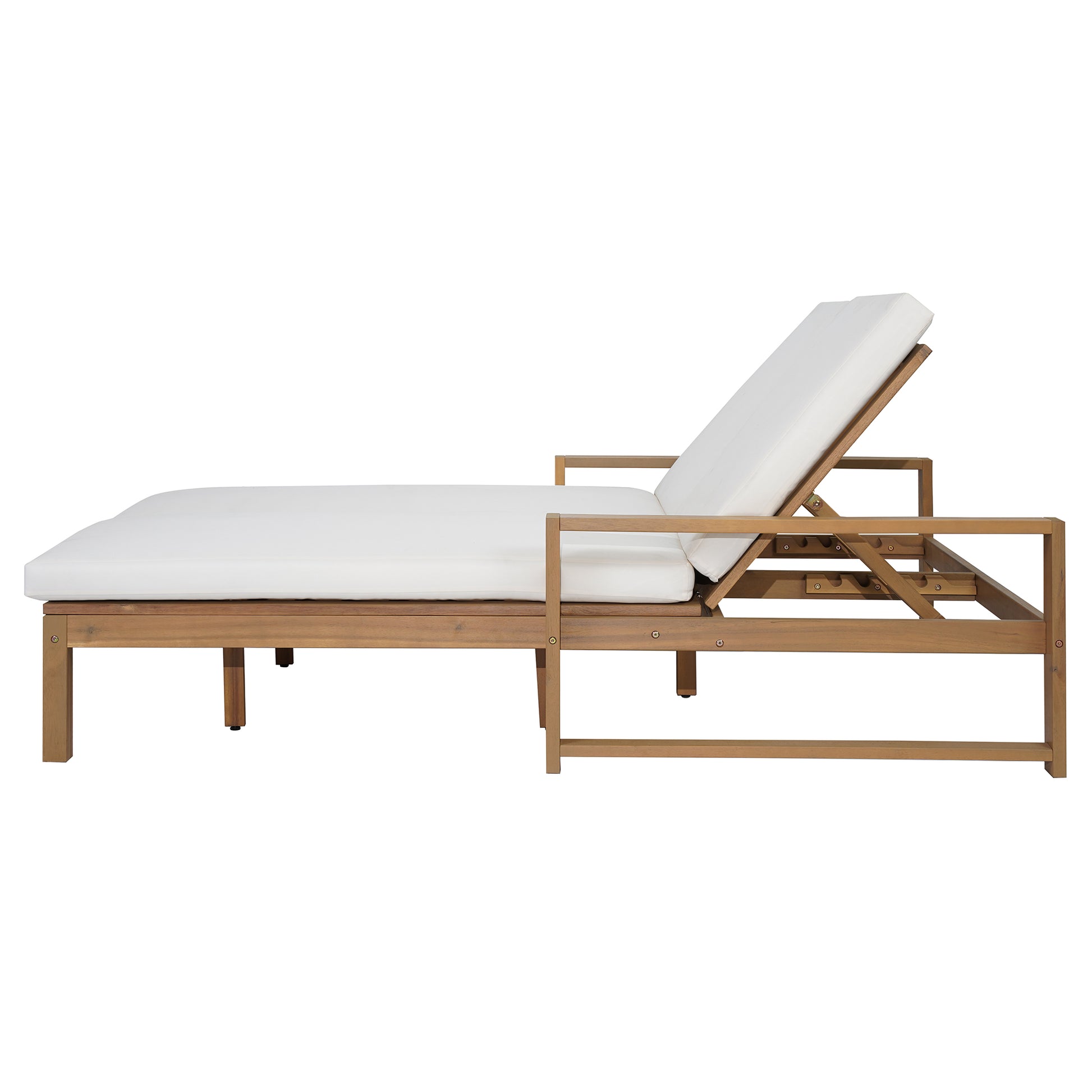 TREXM Outdoor Double Lounge Chair with 5-Position Adjustable Backrest for Each Seat, Wood Patio Chaise Lounge with Removable Cushions for Patio, Poolside, Garden (Light Teak+Beige cushion) image 6