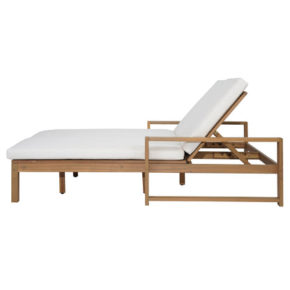 TREXM Outdoor Double Lounge Chair with 5-Position Adjustable Backrest for Each Seat, Wood Patio Chaise Lounge with Removable Cushions for Patio, Poolside, Garden (Light Teak+Beige cushion) image 6