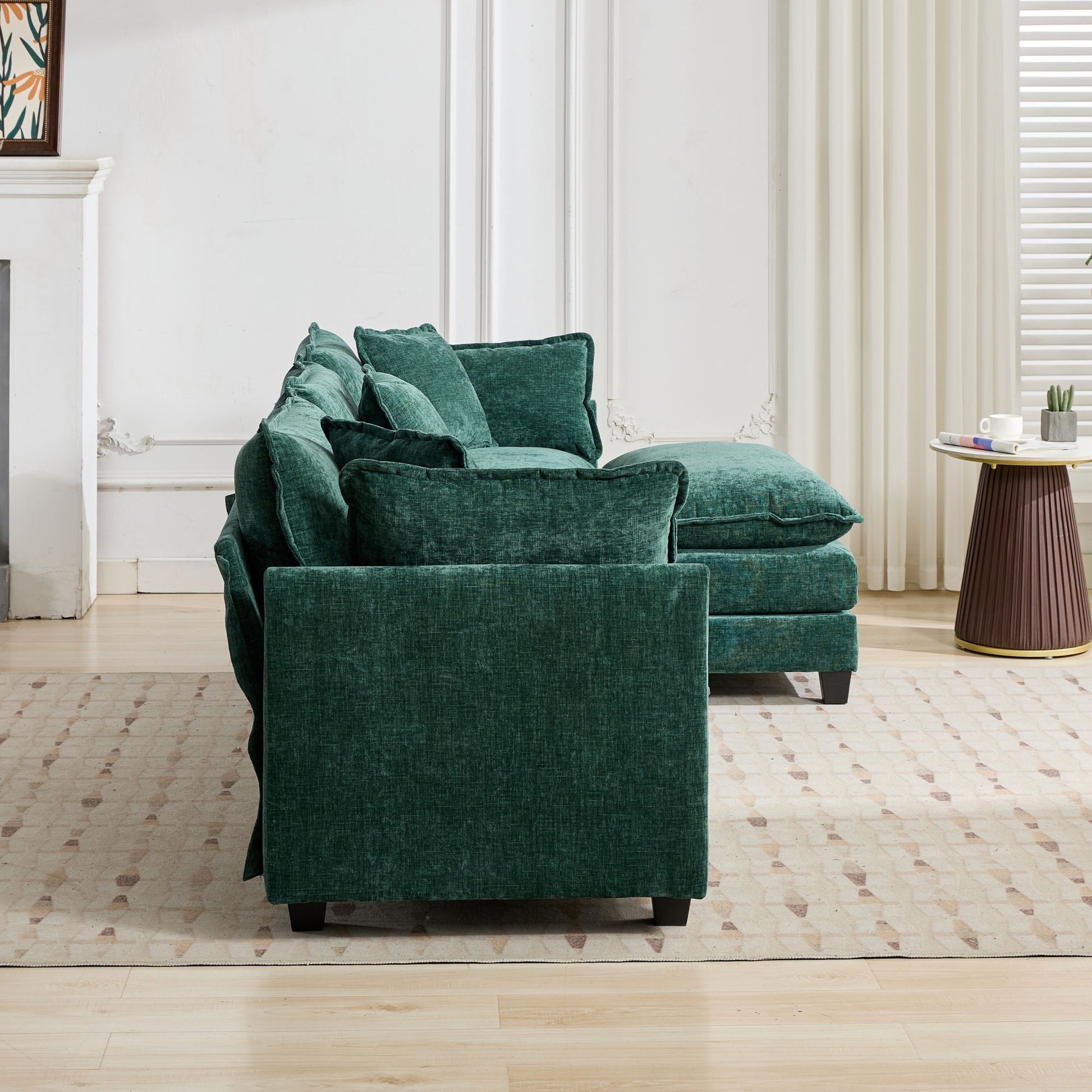 Cloud Sofa 3 Seats (Ottoman is not included), Modern Sectional Couch, for Living Room Bedroom and Apartment, Comfy Double Layer Upholstered Seat Cushion, Breathable Chenille Fabric,Green,SW5013GN image 9