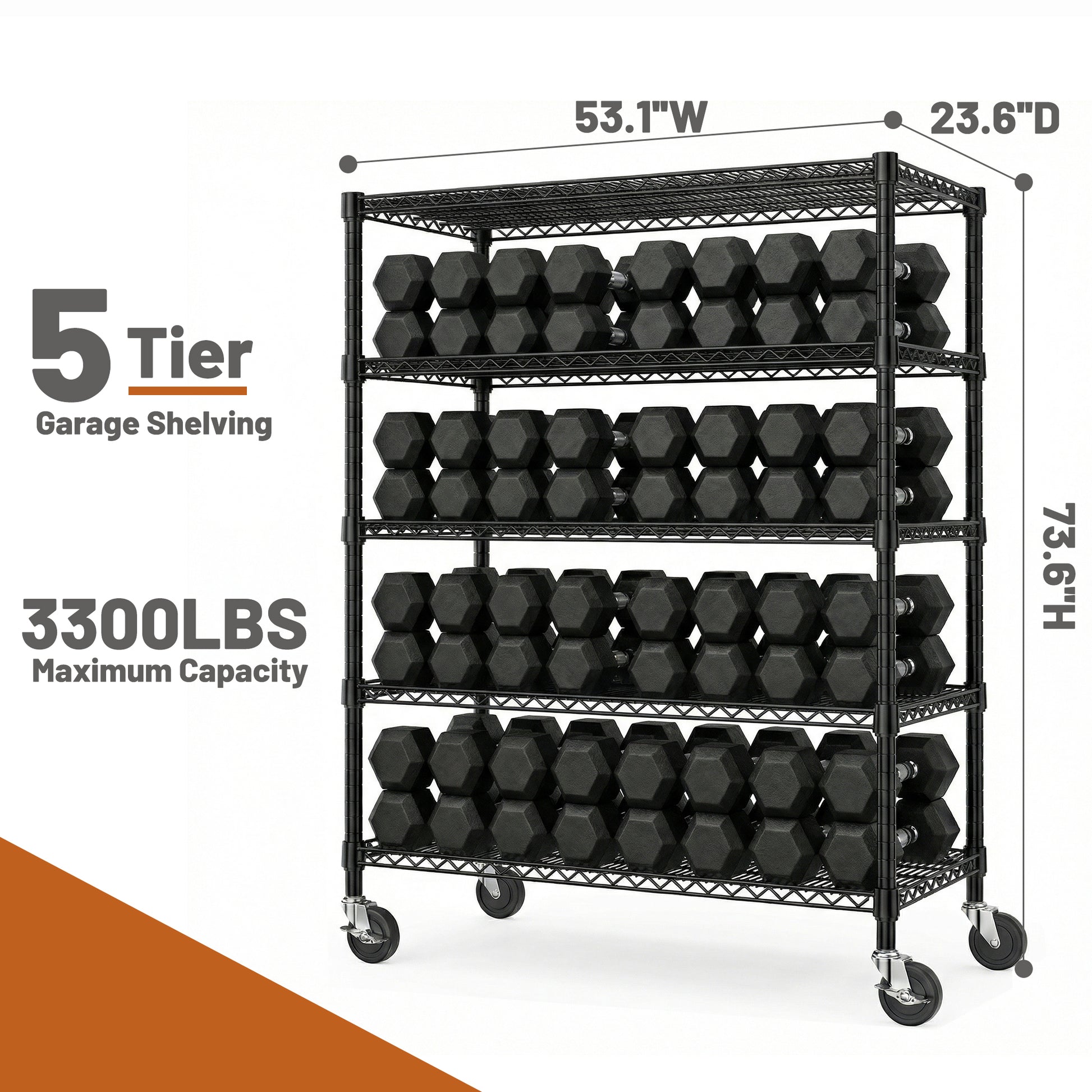 3300 lbs Capacity Industrial Metal Shelving Units, 5 Tier Heavy Duty Easy Assembly Garage Shelving for Commercial, Basement, Pantry, Warehouse, School, Black 23.6" D x 53.2" W x 73.6" H image 6
