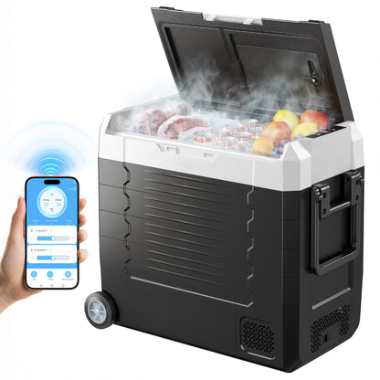 Car Refrigerator, DC 12/24V AC100-240V Compressor Electric Cooler, -4°F to 68°F Truck Refrigerator with APP Control, Wheels & Dual Zone, 58 QT Cars Cooler for RVs, Boats, Camping, Fishing image 4