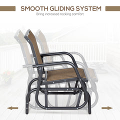 Outsunny Porch Glider, Metal Frame Swing Glider Chair with Breathable Mesh Fabric, Curved Armrests and Steel Frame for Garden, Poolside, Backyard, Balcony, Light Mixed Brown