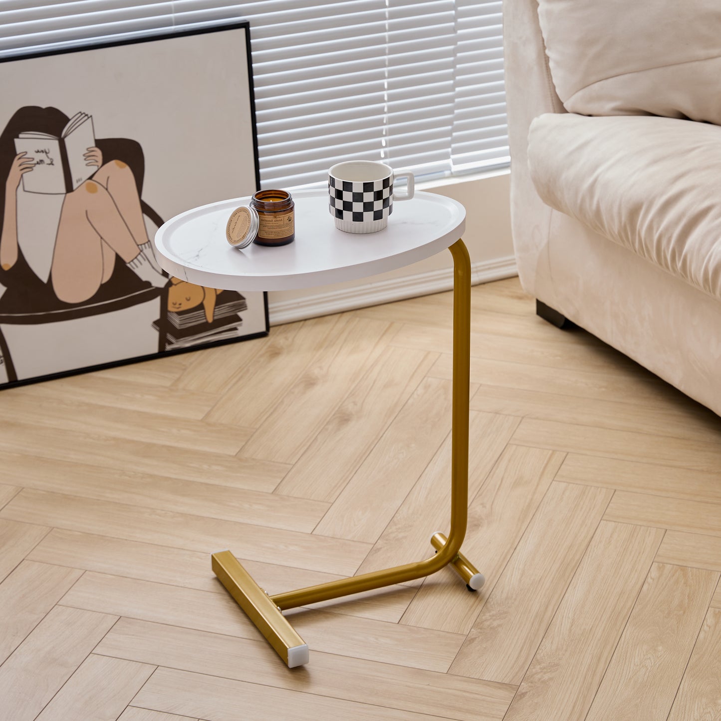 White C-shaped Side Table, Small Sofa Table for Cough, Bederoom image 6